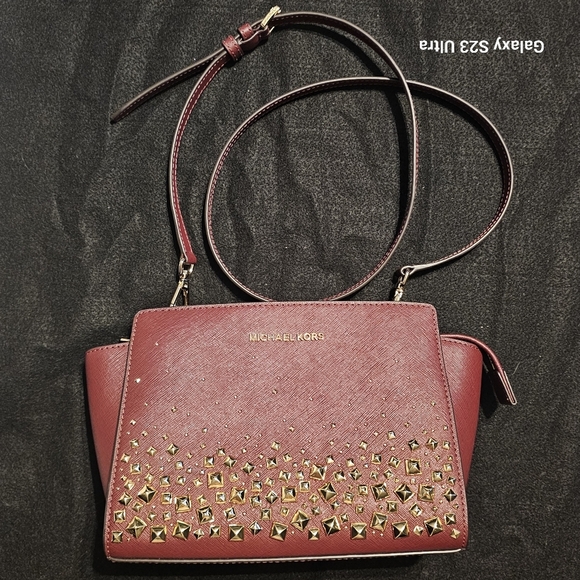 Michael Kors Maroon Selma Saffiano Leather Crossbody Bag - Picture 11 of 16